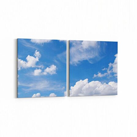 Olla 15404K2Y Gökyüzü Bulut Görseli Kare 2'li Yatay Kanvas Tablo (Ölçü: 125X60)