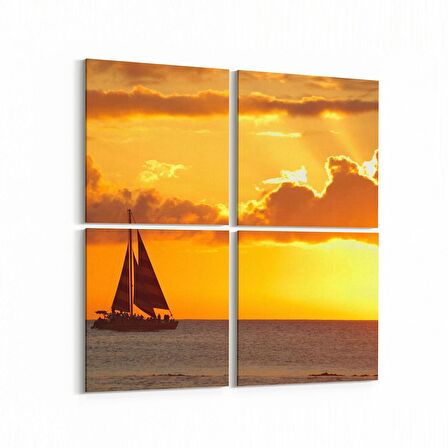 Olla 16133K4 Günbatımı Görseli Kare 4'lü Kanvas Tablo (Ölçü: 145X145)