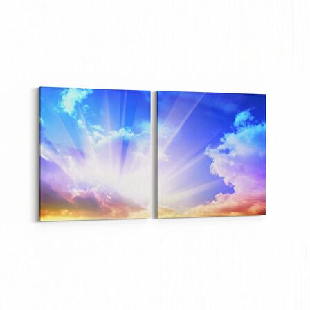 Olla 15946K2Y Günbatımı Görseli Kare 2'li Yatay Kanvas Tablo (Ölçü: 145X70)
