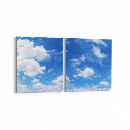 Olla 15646K2Y Gökyüzü Bulut Görseli Kare 2'li Yatay Kanvas Tablo (Ölçü: 145X70)