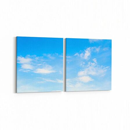 Olla 15629K2Y Gökyüzü Bulut Görseli Kare 2'li Yatay Kanvas Tablo (Ölçü: 125X60)