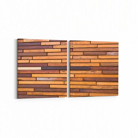 Olla 11997K2Y Ahşap Desen Görseli Kare 2'li Yatay Kanvas Tablo (Ölçü: 145X70)