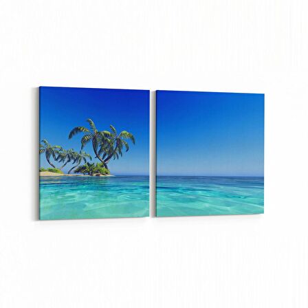 Olla 16504K2Y Kumsal / Sahil Görseli Kare 2'li Yatay Kanvas Tablo (Ölçü: 65X30)