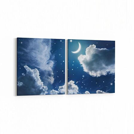 Olla 14715K2Y Gece Gökyüzü Görseli Kare 2'li Yatay Kanvas Tablo (Ölçü: 85X40)