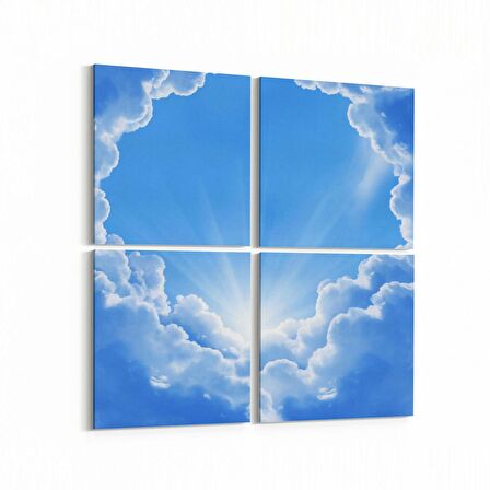 Olla 15821K4 Gökyüzü Bulut Görseli Kare 4'lü Kanvas Tablo (Ölçü: 145X145)