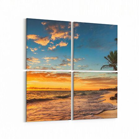 Olla 16052K4 Günbatımı Görseli Kare 4'lü Kanvas Tablo (Ölçü: 125X125)