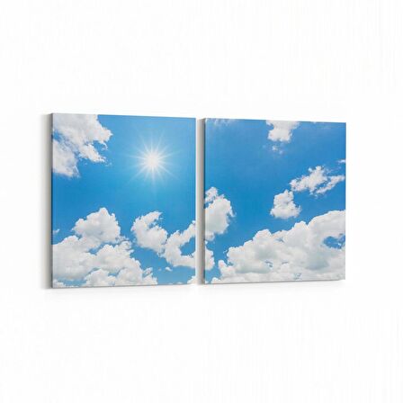 Olla 15681K2Y Gökyüzü Bulut Görseli Kare 2'li Yatay Kanvas Tablo (Ölçü: 105X50)
