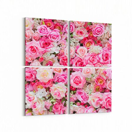 Olla 11589K4 Çiçek Görseli Kare 4'lü Kanvas Tablo (Ölçü: 125X125)