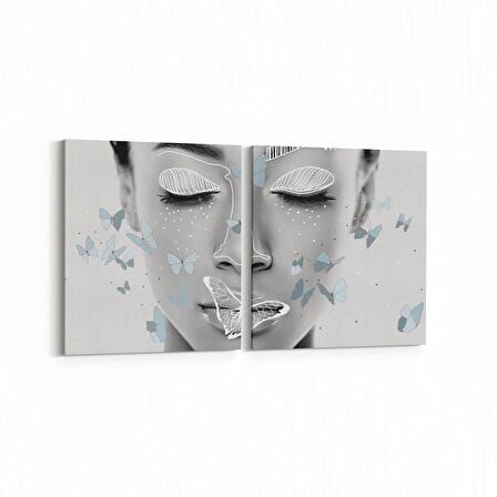 Olla 17010K2Y Model / Manken Görseli 2'li Yatay Kanvas Tablo (Ölçü: 145X70)