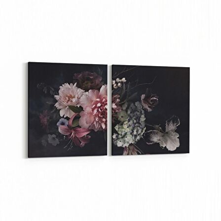 Olla 11769K2Y Çiçek Görseli Kare 2'li Yatay Kanvas Tablo (Ölçü: 145X70)