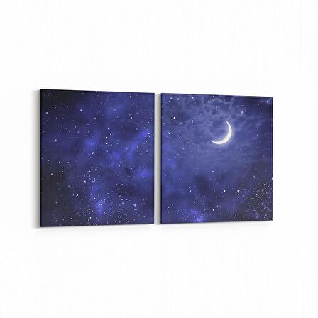 Olla 14764K2Y Gece Gökyüzü Görseli Kare 2'li Yatay Kanvas Tablo (Ölçü: 105X50)