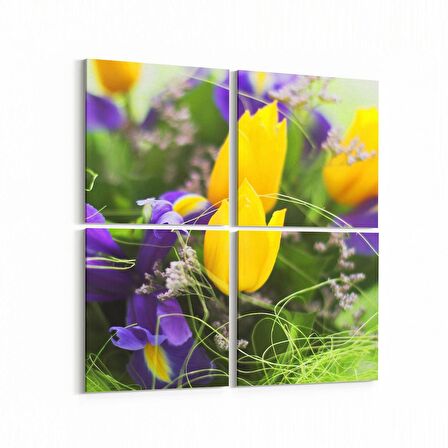 Olla 11614K4 Çiçek Görseli Kare 4'lü Kanvas Tablo (Ölçü: 145X145)