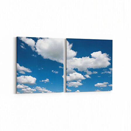Olla 15531K2Y Gökyüzü Bulut Görseli Kare 2'li Yatay Kanvas Tablo (Ölçü: 125X60)