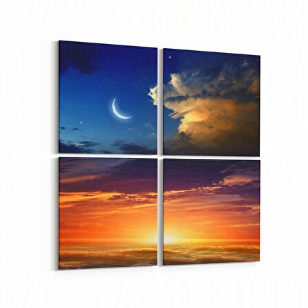 Olla 14729K4 Gece Gökyüzü Görseli Kare 4'lü Kanvas Tablo (Ölçü: 145X145)