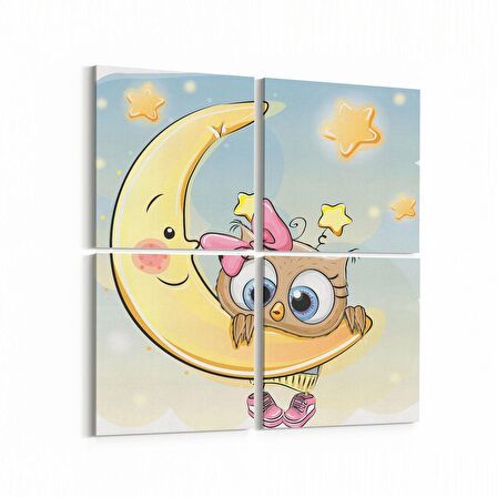 Olla 12793K4 Çocuk Odası Görseli 4'lü Kanvas Tablo (Ölçü: 105X105)