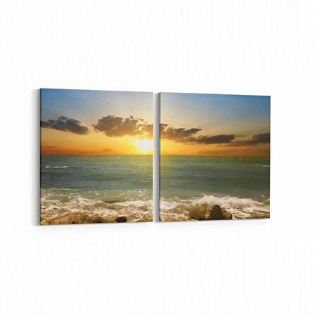 Olla 16057K2Y Günbatımı Görseli Kare 2'li Yatay Kanvas Tablo (Ölçü: 125X60)