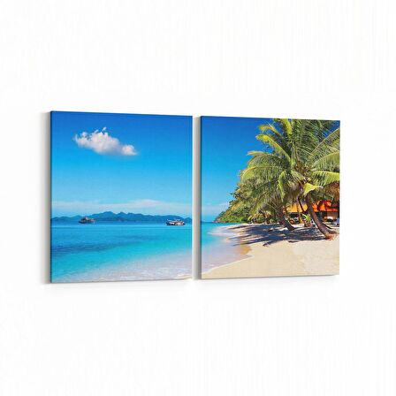 Olla 16574K2Y Kumsal / Sahil Görseli Kare 2'li Yatay Kanvas Tablo (Ölçü: 145X70)