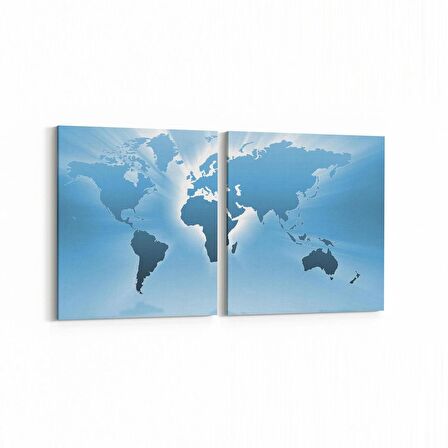 Olla 16146K2Y Harita Görseli Kare 2'li Yatay Kanvas Tablo (Ölçü: 105X50)