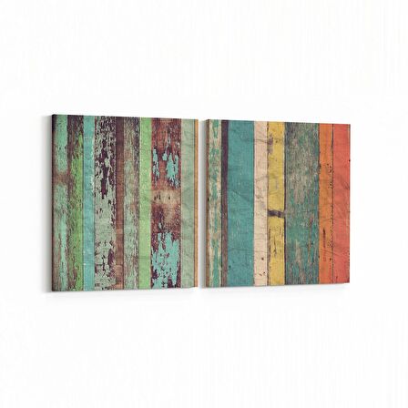 Olla 11977K2Y Ahşap Desen Görseli Kare 2'li Yatay Kanvas Tablo (Ölçü: 65X30)