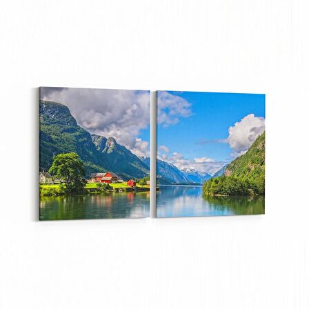 Olla 14528K2Y Doğa / Manzara Görseli Kare 2'li Yatay Kanvas Tablo (Ölçü: 85X40)