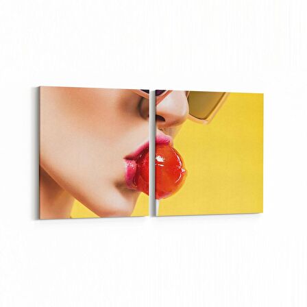 Olla 16868K2Y Model / Manken Görseli 2'li Yatay Kanvas Tablo (Ölçü: 105X50)