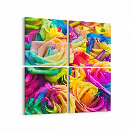 Olla 11552K4 Çiçek Görseli Kare 4'lü Kanvas Tablo (Ölçü: 145X145)