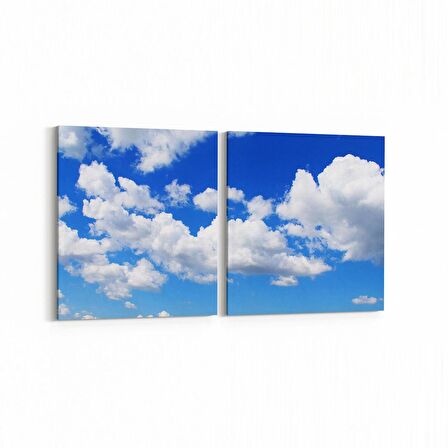 Olla 15809K2Y Gökyüzü Bulut Görseli Kare 2'li Yatay Kanvas Tablo (Ölçü: 65X30)