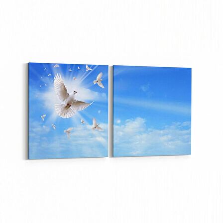 Olla 15868K2Y Gökyüzü Kuşlar Görseli Kare 2'li Yatay Kanvas Tablo (Ölçü: 65X30)