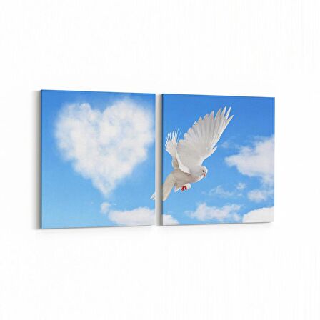 Olla 15861K2Y Gökyüzü Kuşlar Görseli Kare 2'li Yatay Kanvas Tablo (Ölçü: 65X30)