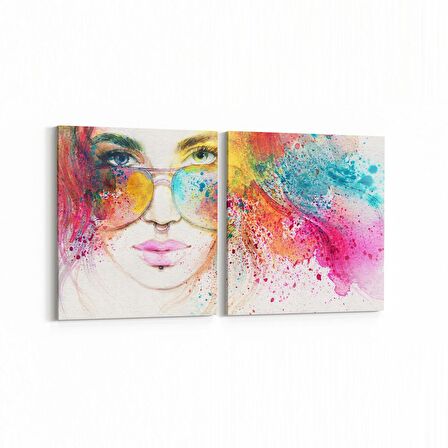 Olla 16323K2Y Kuaför / Berber Görseli Kare 2'li Yatay Kanvas Tablo (Ölçü: 125X60)