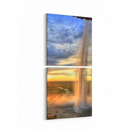 Olla 15986K2D Günbatımı Görseli Kare 2'li Dikey Kanvas Tablo (Ölçü: 30X65)