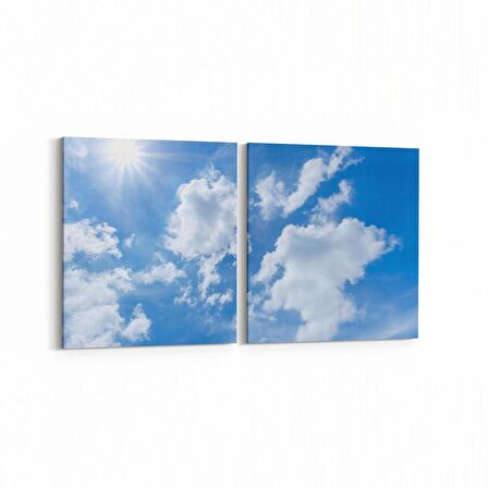 Olla 15617K2Y Gökyüzü Bulut Görseli Kare 2'li Yatay Kanvas Tablo (Ölçü: 125X60)