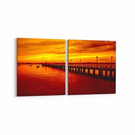 Olla 15999K2Y Günbatımı Görseli Kare 2'li Yatay Kanvas Tablo (Ölçü: 65X30)