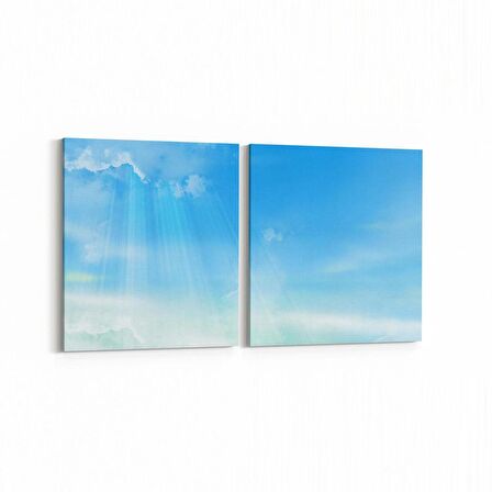 Olla 15502K2Y Gökyüzü Bulut Görseli Kare 2'li Yatay Kanvas Tablo (Ölçü: 85X40)