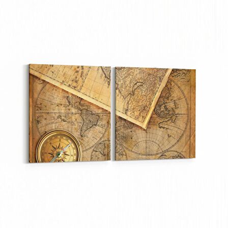 Olla 16216K2Y Harita Görseli Kare 2'li Yatay Kanvas Tablo (Ölçü: 85X40)