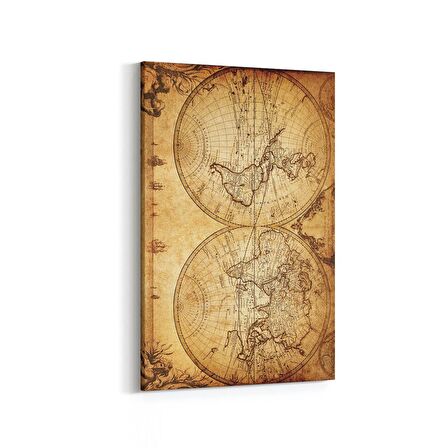 Olla 16153D Harita Görseli Dikey Kanvas Tablo (Ölçü: 60X90)