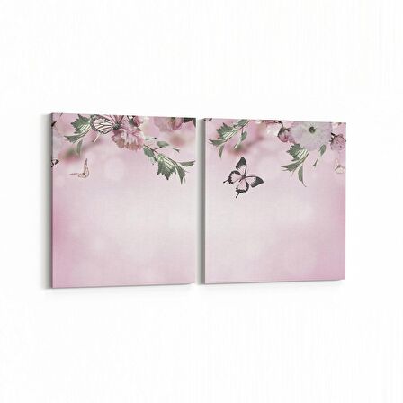 Olla 11742K2Y Orkide Çiçek Görseli 2'li Yatay Kanvas Tablo (Ölçü: 85X40)
