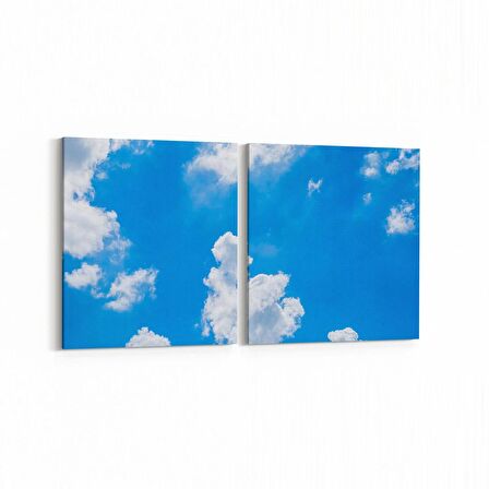 Olla 15635K2Y Gökyüzü Bulut Görseli Kare 2'li Yatay Kanvas Tablo (Ölçü: 65X30)