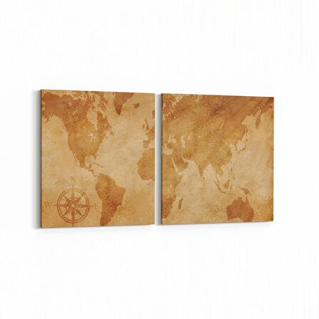 Olla 16243K2Y Harita Görseli Kare 2'li Yatay Kanvas Tablo (Ölçü: 85X40)