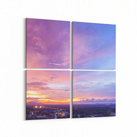 Olla 15927K4 Günbatımı Görseli Kare 4'lü Kanvas Tablo (Ölçü: 145X145)