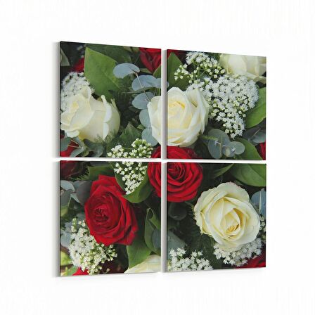 Olla 11610K4 Çiçek Görseli Kare 4'lü Kanvas Tablo (Ölçü: 65X65)