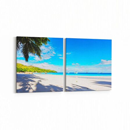 Olla 16349K2Y Kumsal / Sahil Görseli Kare 2'li Yatay Kanvas Tablo (Ölçü: 65X30)