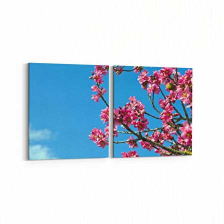 Olla 10653K2Y Ağaç Görseli Kare 2'li Yatay Kanvas Tablo (Ölçü: 105X50)