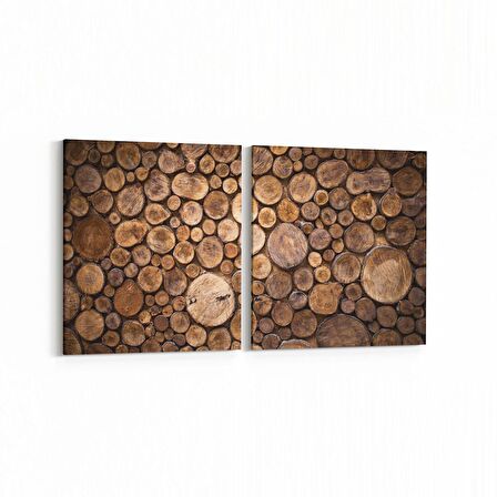 Olla 12044K2Y Ahşap Desen Görseli Kare 2'li Yatay Kanvas Tablo (Ölçü: 145X70)