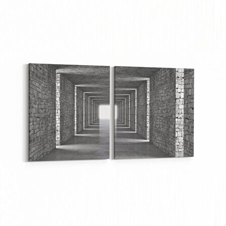 Olla 10435K2Y Abstract Tünel Görsel Kare 2'li Yatay Kanvas Tablo (Ölçü: 105X50)