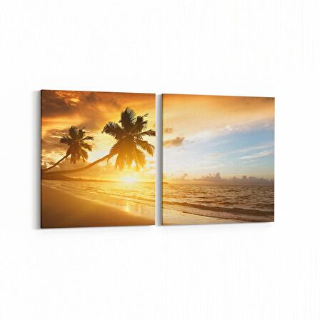Olla 15925K2Y Günbatımı Görseli Kare 2'li Yatay Kanvas Tablo (Ölçü: 65X30)