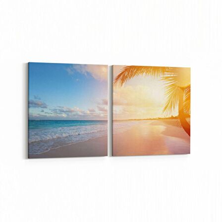 Olla 16485K2Y Kumsal / Sahil Görseli Kare 2'li Yatay Kanvas Tablo (Ölçü: 125X60)