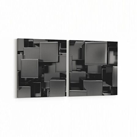 Olla 10058K2Y Abstract 3 Boyut Görsel Kare 2'li Yatay Kanvas Tablo (Ölçü: 145X70)