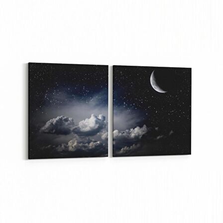 Olla 14658K2Y Gece Gökyüzü Görseli Kare 2'li Yatay Kanvas Tablo (Ölçü: 65X30)