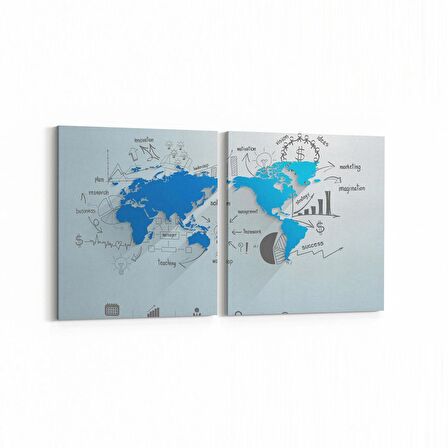 Olla 16178K2Y Harita Görseli Kare 2'li Yatay Kanvas Tablo (Ölçü: 85X40)